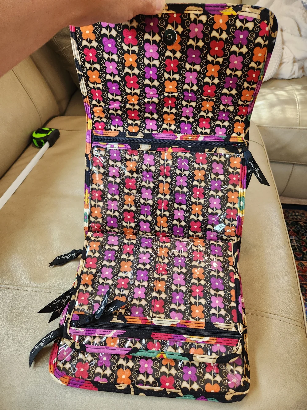 Vera Bradley Suzani Roll Up Makeup Jewelery Bag Travel Organizer Pockets Retired
